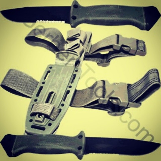 This camo colored version of the LMF mounts easily to your arm, leg, or upside down onto your flak jacket. The Gerber Green LMF II Knife 22-01626 is available at www.Gerber-Tools.com gerber gerbergear lmf knife camo acus military creed tactical infantry