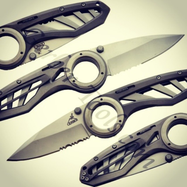 Similar to the Gerber Chameleon, this Gerber Remix Knife with Serrated edge model 22-01969 has a very interesting and unique design. The large index finger hole comes in handy for easy carry and for getting leverage while cutting. Available at www.Gerber-Tools.com gerbergear remix knife edc blade knifecommunity