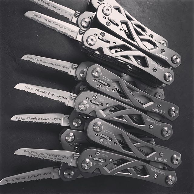 Gerber Suspension multi-plier 22-01471.  Give thanks to those you love with this great tool! Engraved in Monotype Corsiva font.
#thanksgivinggifts #giftsofthanks #thanksabunch