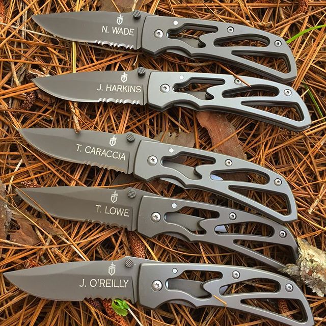 Gerber Paraframe Serrated Knife 22-01964.  These were just engraved in Copperplate font for these groomsmen.  Make your guys happy too and get one for those you love! #paraframe #groomsmengifts #22-01964 #gerberknives