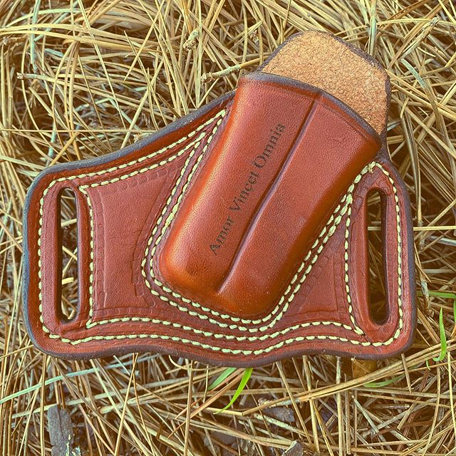 Brown leather sheath for Gerber Suspension tool.  Made in the USA  by the hands of a leather man who sized it just perfect for the suspension multiplier. We can engrave on it too! #leathersheath #leathersheathforsuspension #gerbersuspension #engravedsheaths