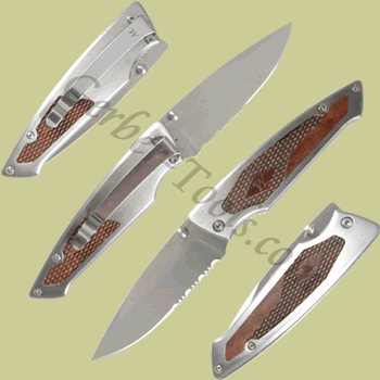 Winchester 3.25 Inch Checkered Wood Knife 30-000156