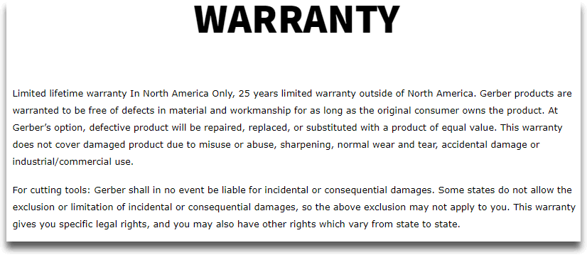 Gerber Warranty